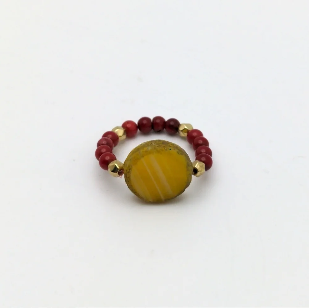 Yellow Medallion Seed Bead Ring